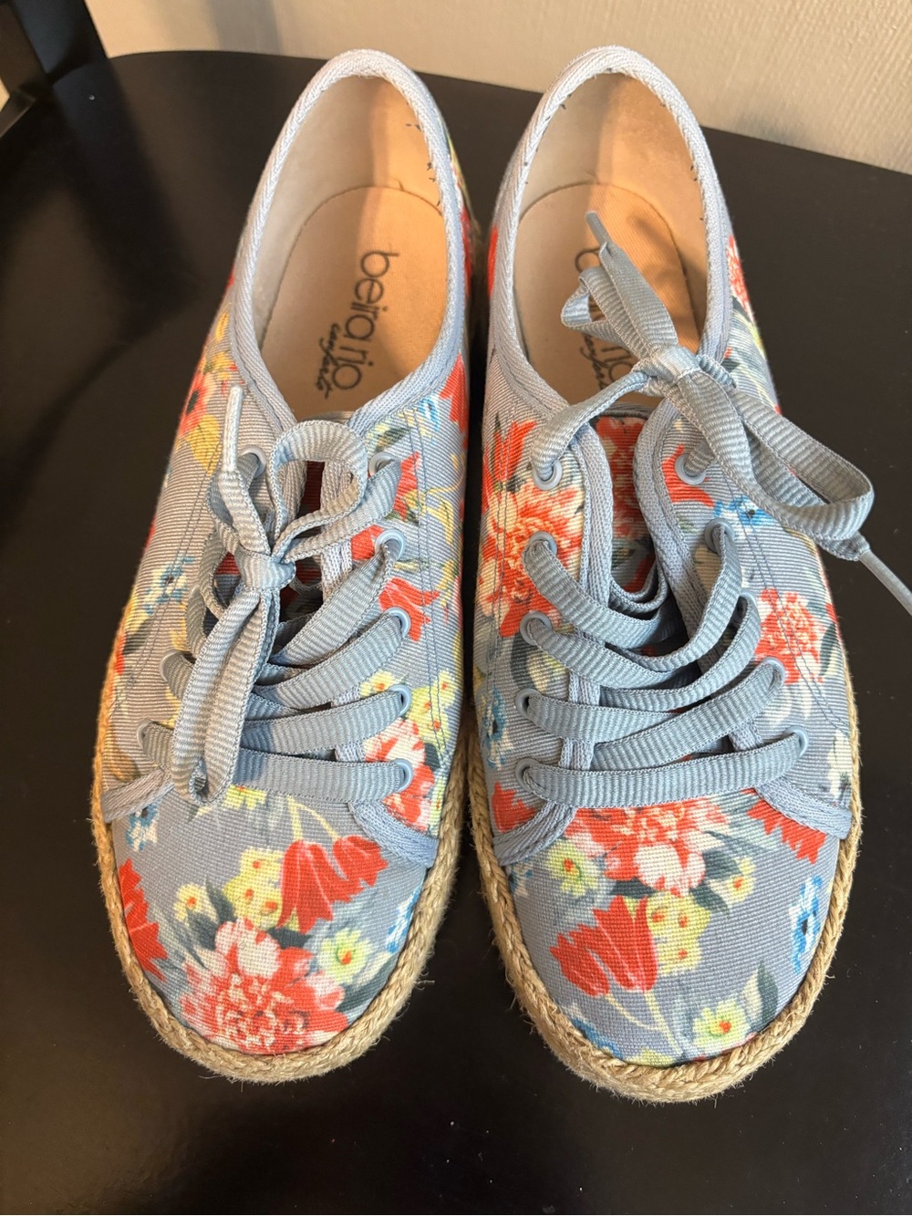 Floral Lace-Up Espadrille Sneakers in Light Blue